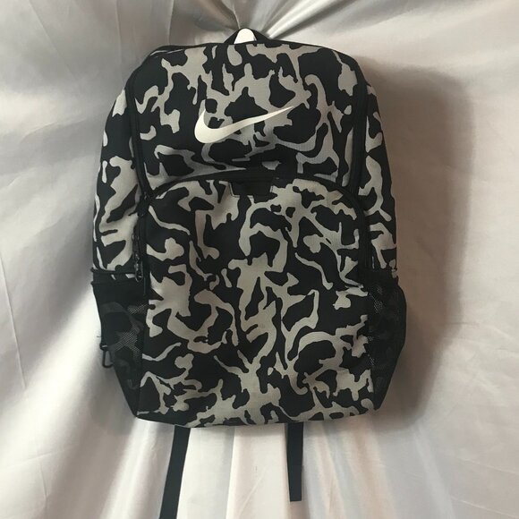 Nike Gray & Black Camo White Emblem Active Sport Cut Backpack